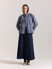 Navy Blue & White Checkered Oversized Cropped Shirt